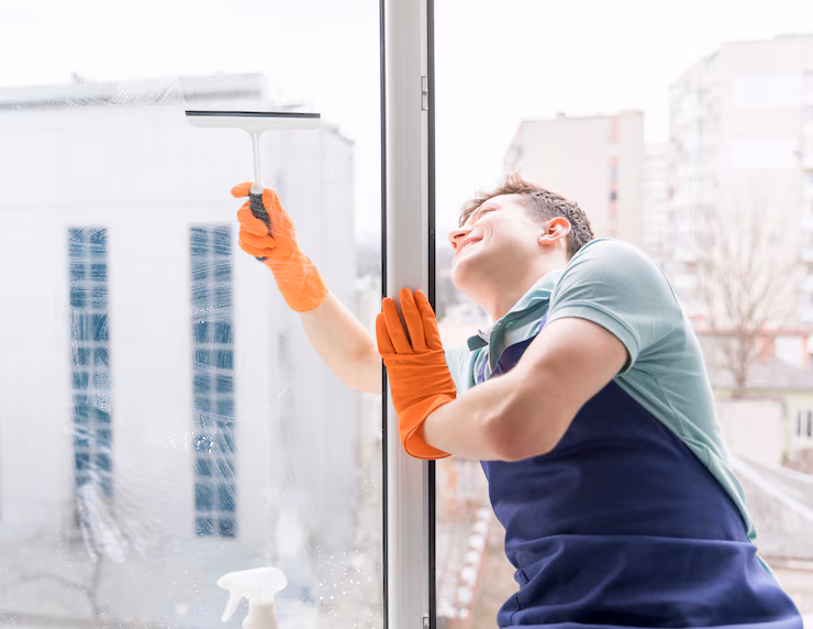 Fensterreinigung mit speziellem Abzieher